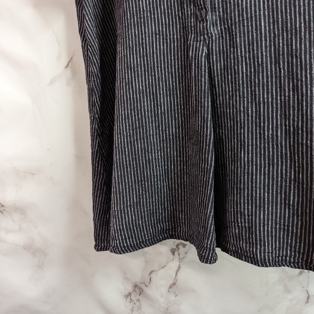 SALE LIMITED TIME Flax Top Short Sleeve Stripe Black Linen Tunic Lagenlook - Picture 9 of 13